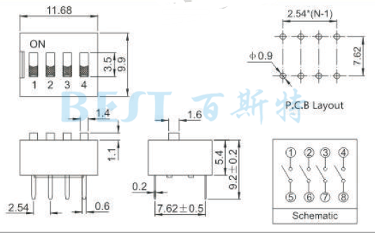 編碼開(kāi)關(guān)DIP-X參考圖紙 編碼開(kāi)關(guān)DIP-X參考圖紙
