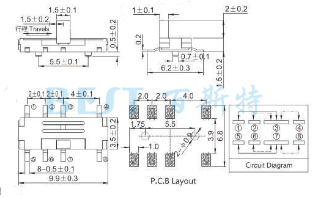 微型撥動開關(guān)MSK-23C01參考圖紙 微型撥動開關(guān)MSK-23C01參考圖紙