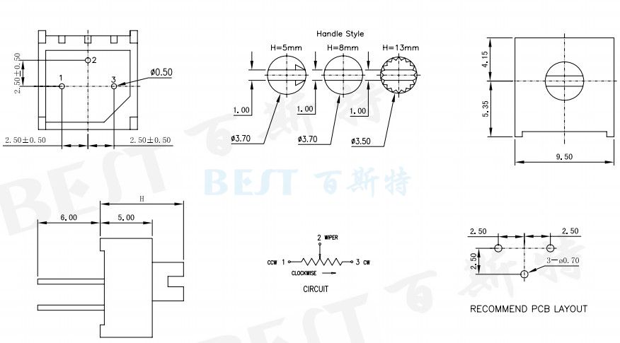 3386電位器_3386P_規(guī)格尺寸 3386電位器_3386P_規(guī)格尺寸